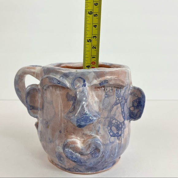 Studio Art Pottery Face Mug Fish Lips Artist Signed Purple White Cream Decor - Picture 12 of 13